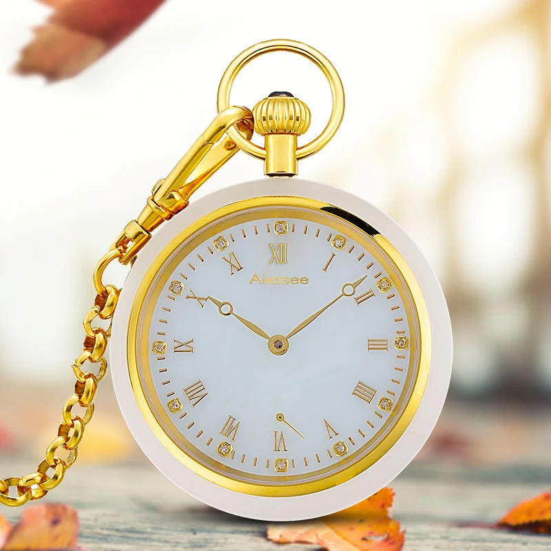 Роскошные брендовые классические женские карманные часы натуральный нефрит