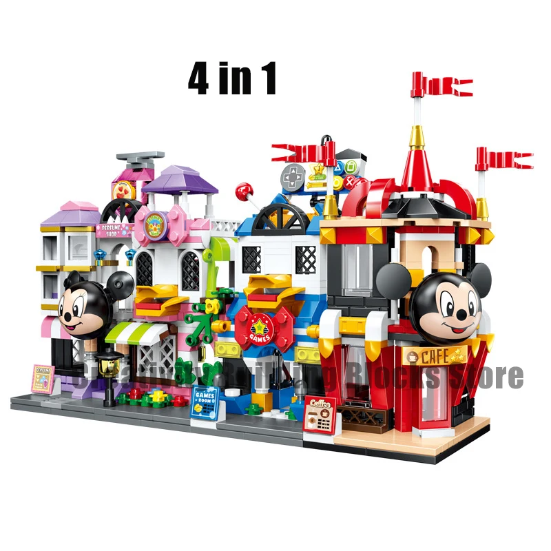 

new Disney Mickey Minnie 4 in1streetscape Classic Movie Model Block Bricks Toys Children gift