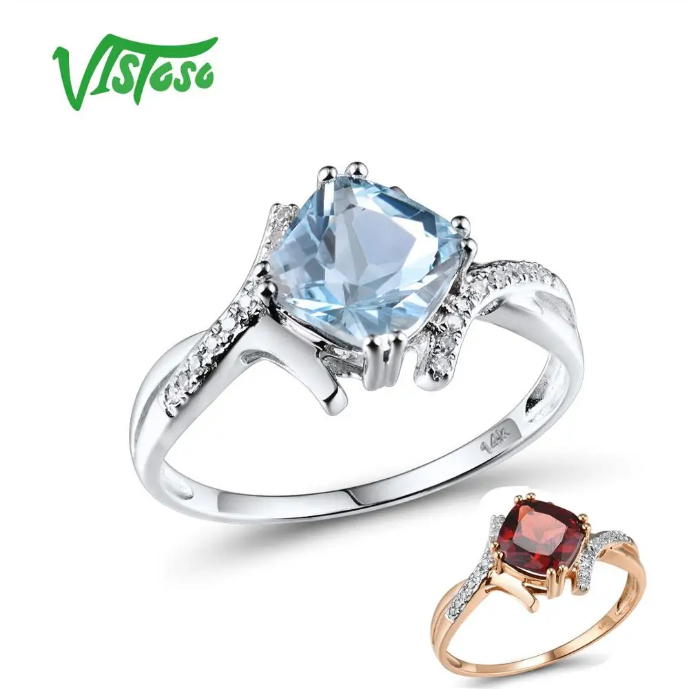 VISTOSO золотые кольца для женщин Подлинная 14K 585 кольцо из белого золота сверкающие бриллианты Небесно-Голубой Топаз Свадьба юбилей ювелирные украшения