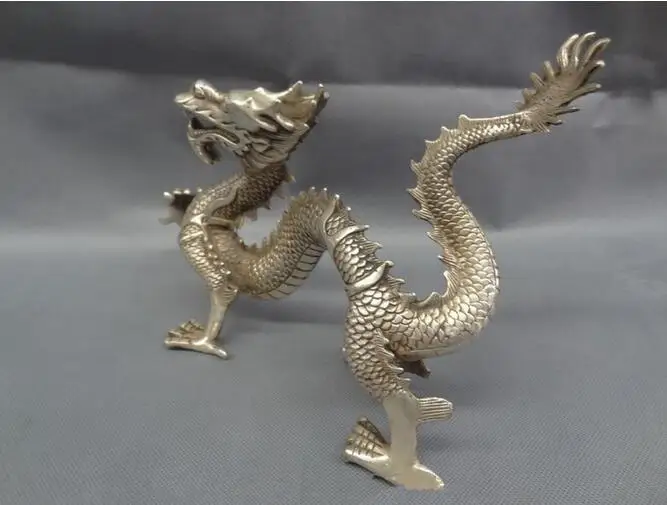 Медная Статуя 12 &quotКитайский серебряный Зодиак миф чудовище Статуэтка Богатство