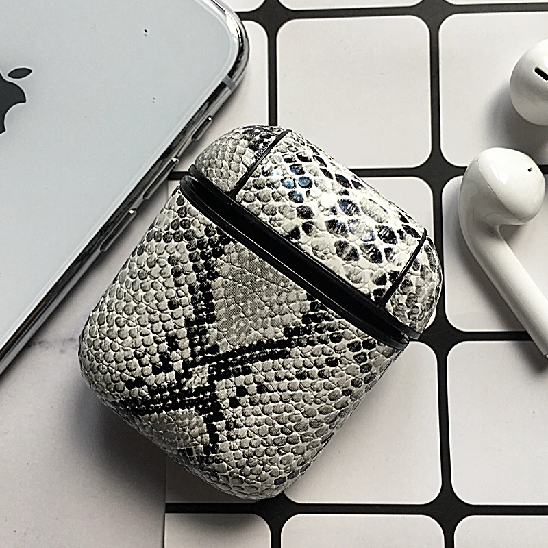 MSW-White Змеиная кожа наушники из искусственной кожи чехол для Apple Airpods Bluetooth гарнитура защитный противоударный чехол для Air Pods сумки для хранения - Цвет: MSW-White