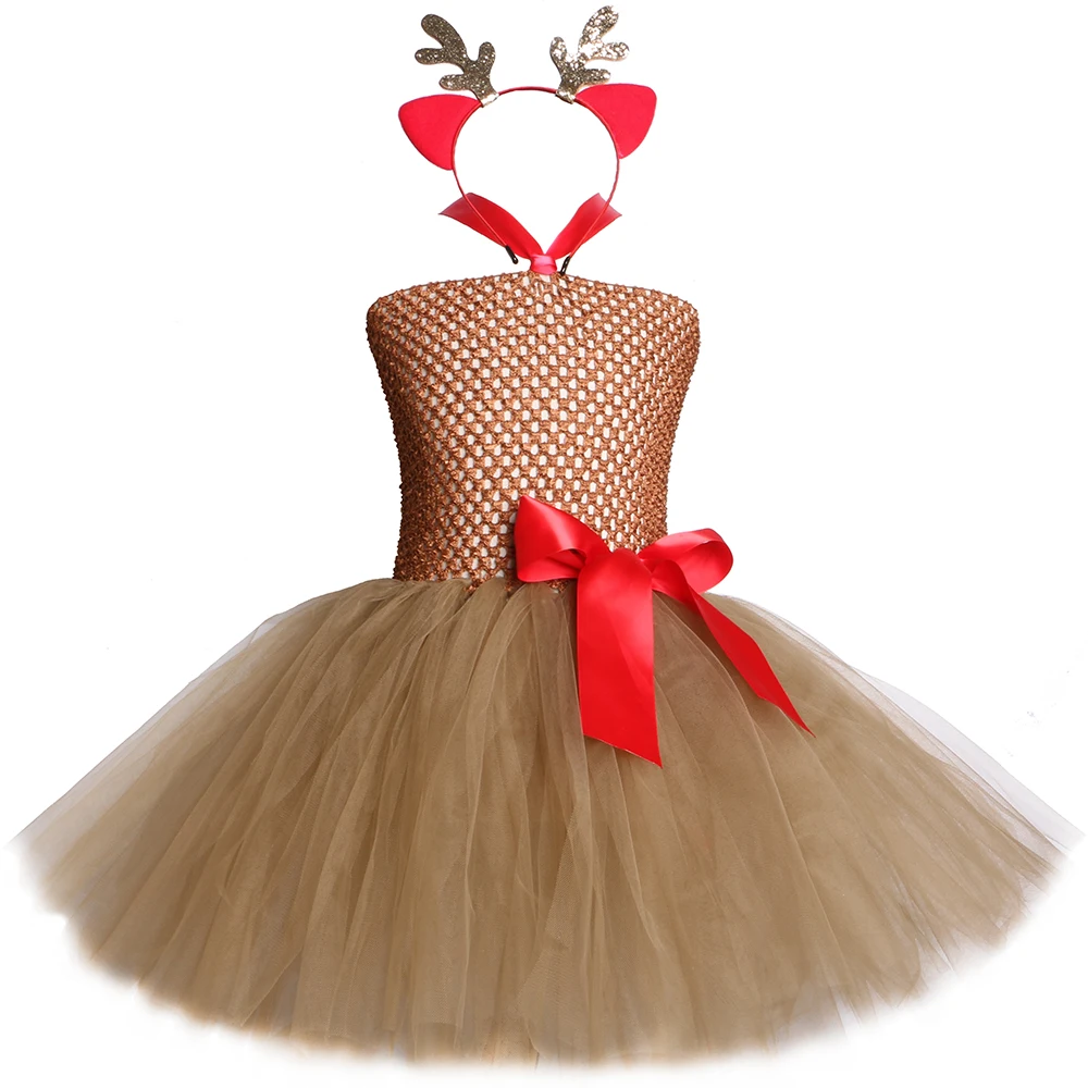Платье-пачка в виде коричневого оленя Детский костюм на Хэллоуин Пурим праздник