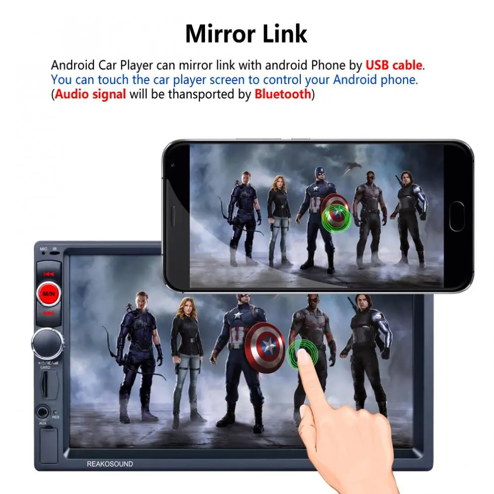 Автомобильный стереопроигрыватель 7 дюймов 2 DIN Bluetooth HD AM / FM/RDS радио поддержка Mirror
