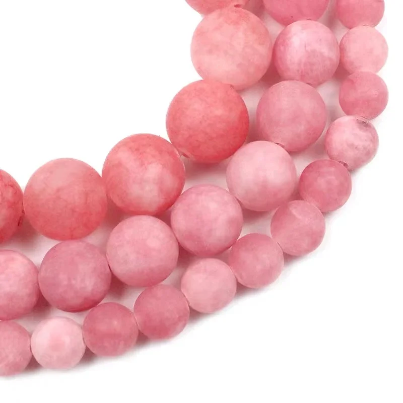 

Natural Dull Polish Matte Pink Chalcedony Stone Loose Round Beads 15" Strand 6 8 10 12 MM Pick Size For Jewelry Making DIY