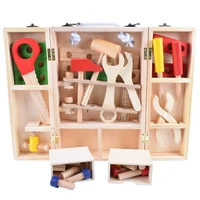 montessori kid toy wooden handle toolbox pretend play kit preschool children repair nut screw assembly simulation carpenter tool
