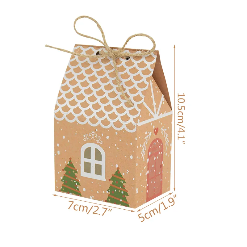 

10Pcs/set Handmake House Shape Christmas Candy Gift Bag With Ropes Cookie Box Home Xmas Party Decor Supplies 2021 Navidad