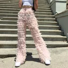 Женские многослойные брюки, розовые брюки из фатина, уличные стильные длинные брюки