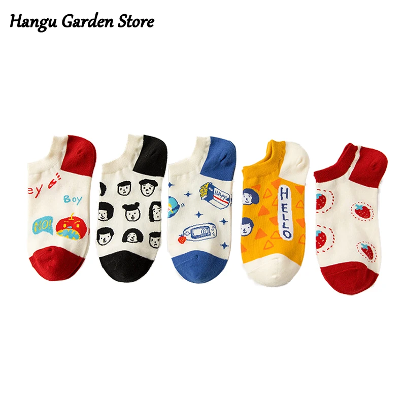 

Cute Harajuku Women Socks Set Kawaii Funny Women's Socks Pumpkin Strawberry Fruit Pattern Cut Short Sock Happy
