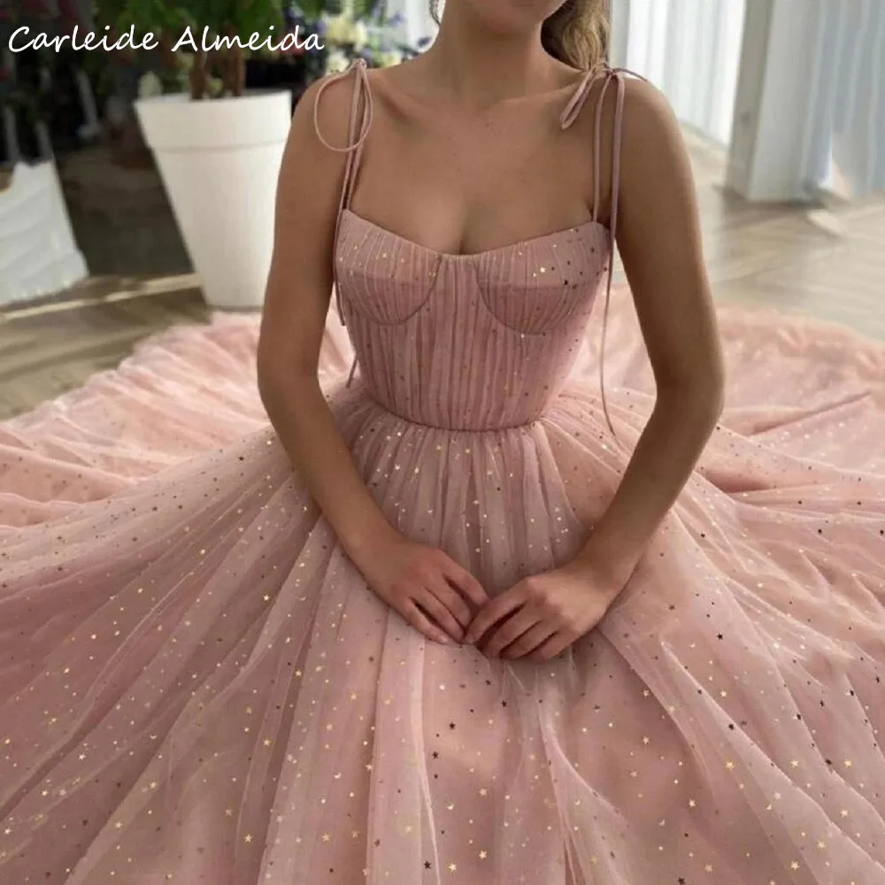 

Spaghetti Straps Shinning Tulle Luxury Evening Dresses 2021 Long Elegant Wedding Party Dress