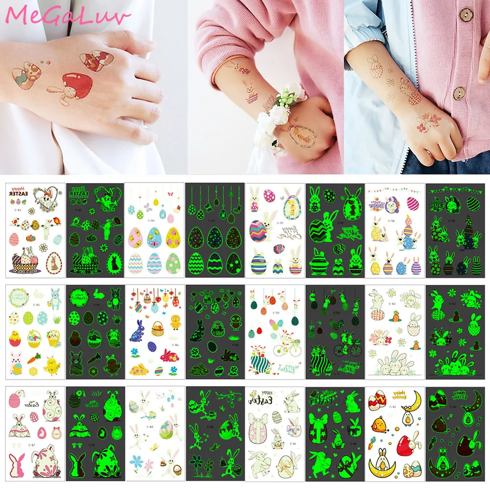 

6 шт., светящиеся тату-наклейки в виде пасхальных яиц