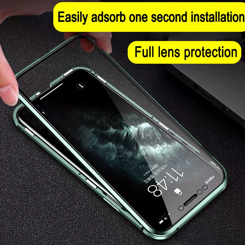 for iphone 13 pro max phone case new iphone 12 mini xr x xs 11 full protection magnetic adsorption glass cover mobie phone bag free global shipping
