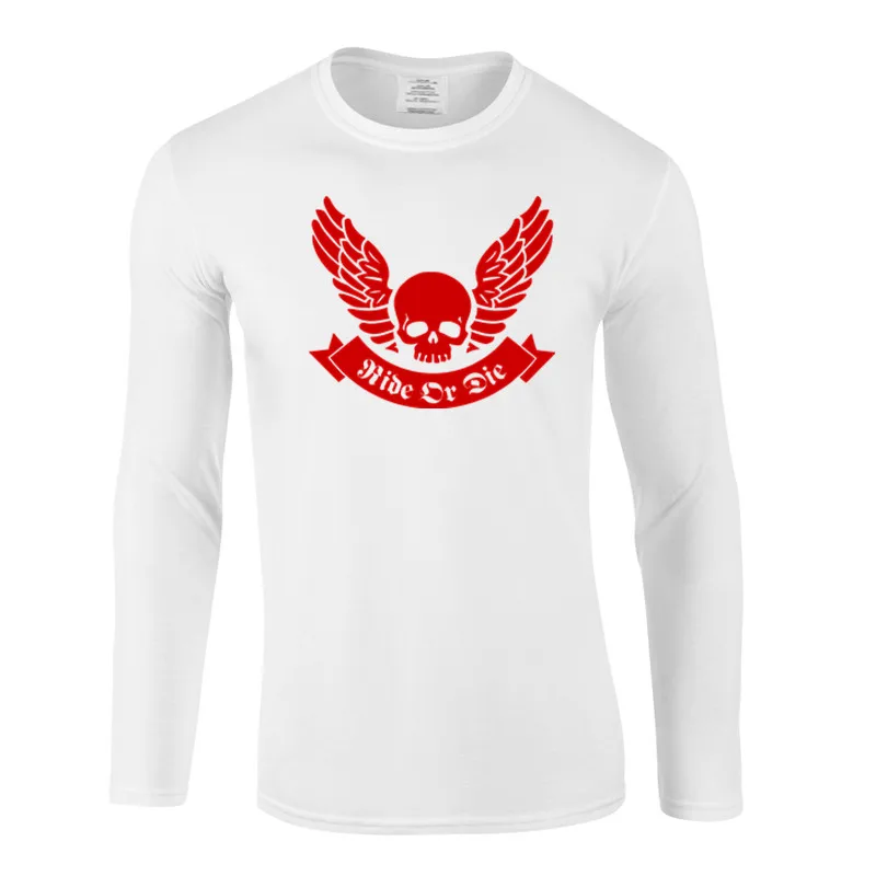

RIDE OR DIE Skull Wings Ribbon fashion men's T-shirt cotton O-collar men's long-sleeved men's T-shirt men's T-shirt wholesale