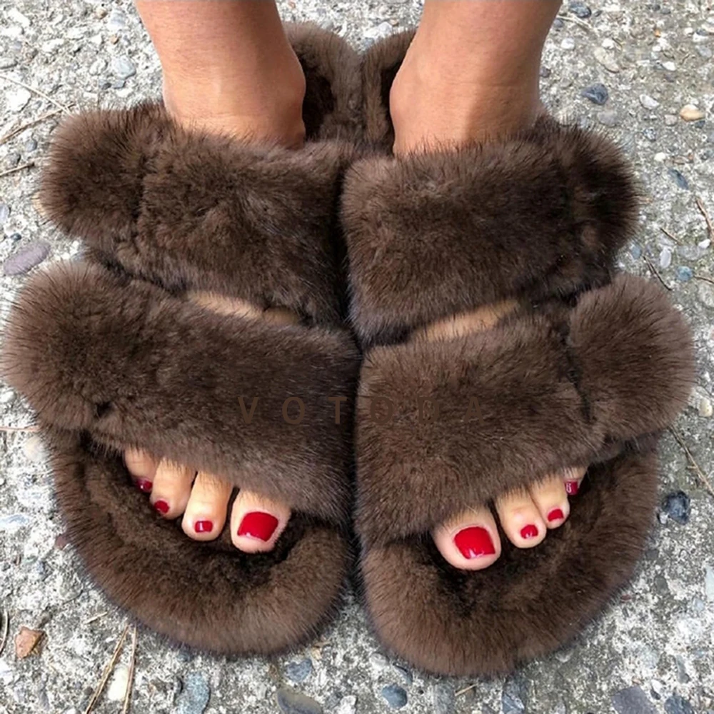 Шлепанцы женские из меха норки сланцы натурального с двойной пряжкой роскошные