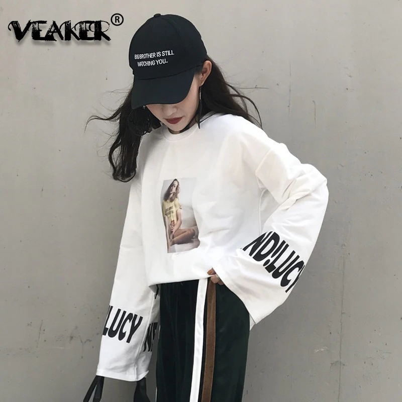 Футболка женская оверсайз с принтом зеленых листьев и длинным рукавом|Футболки| |