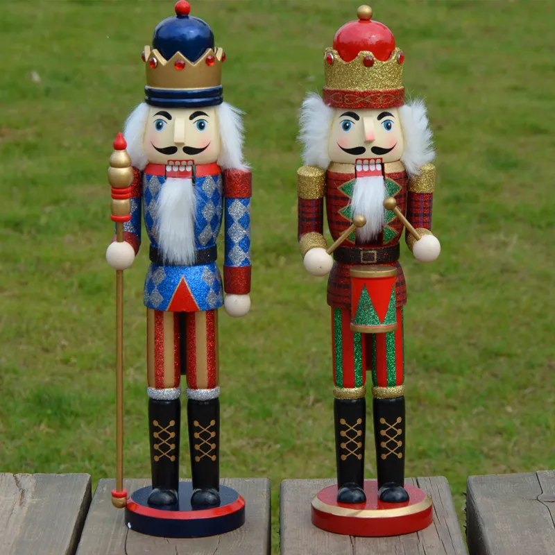 

2pcs/set 37CM Home Decoration Wood Nutcrackers Figurines Ornaments Christmas Nutcracker Puppet Orignal Wood Colletction