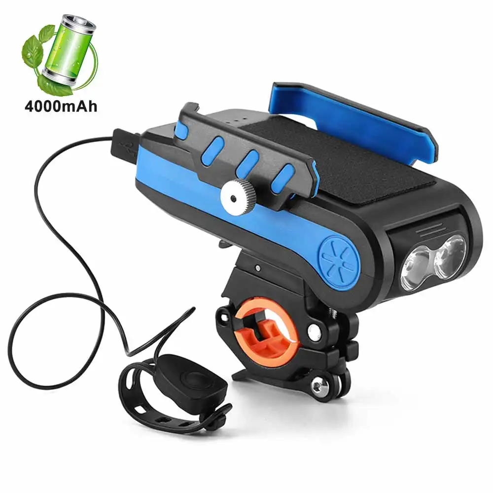 

4In1 Rechargeable Bicycle Light Bike Horn Handlebar Phone Holder Bell 2400/4000 MAh Power Bank MTB Bike Phone Holder Bike Bell