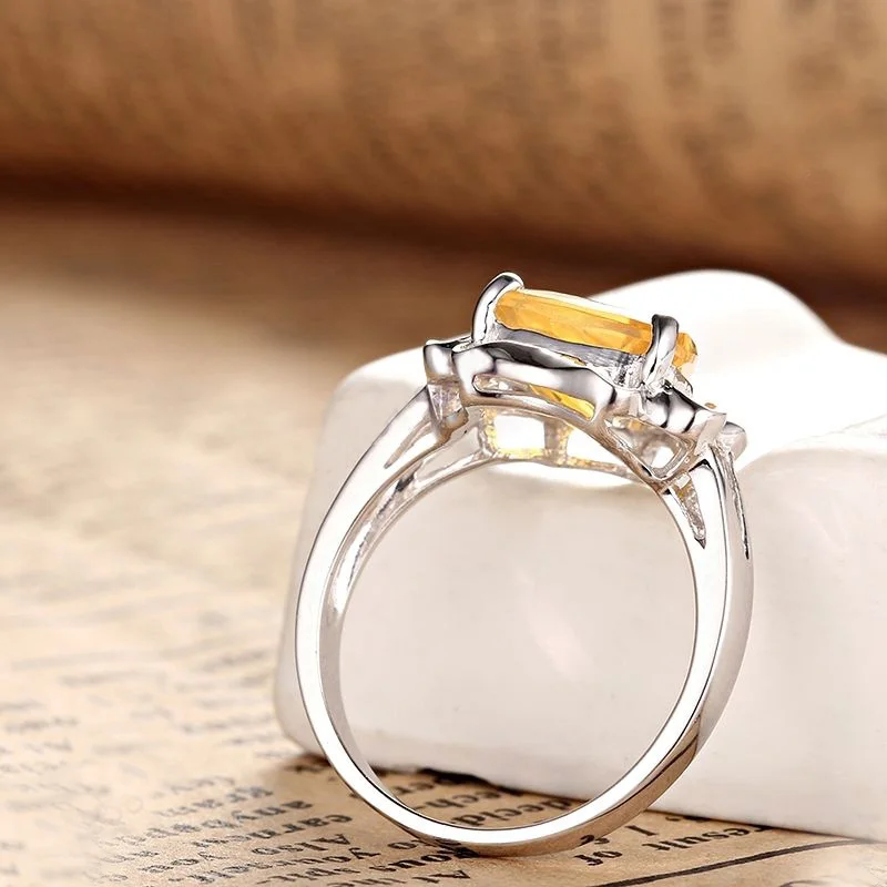 

HELON Sterling Silver 925 Trillion cut 10mm 5.7ct Natural Citrine Engagement Wedding Ring Lady Elegant Classic Exquisite Jewelry