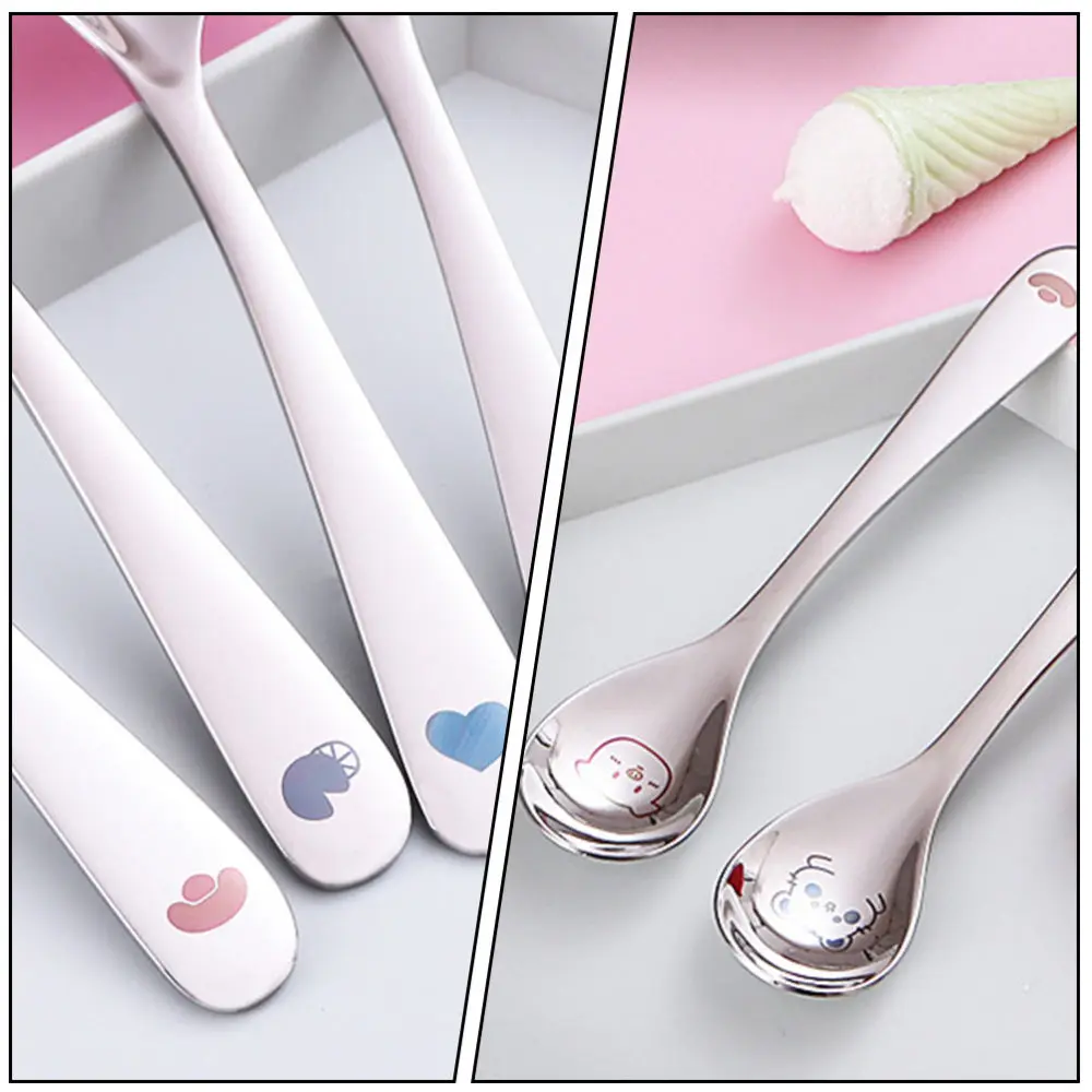 

4pcs Stainless Steel Baby Spoons Cartoon Pattern Tableware Baby Spoons