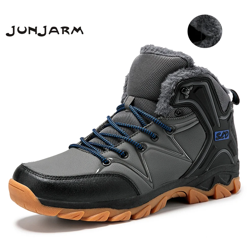 JUNJARM/теплые плюшевые мужские ботинки Теплые зимние Мужские кожаные