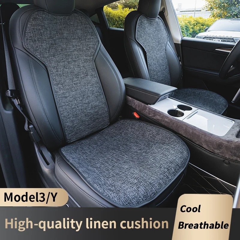 car seat cushion for tesla model 3model y comfortable and breathable linen fabric seat cushion car interior seat accessories free global shipping