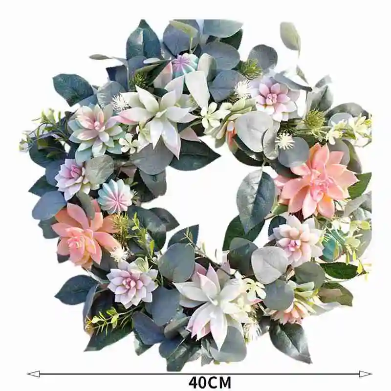 

40cm Artificial Succulent Flower Wreath Garden Hanging Wreath for Home Wall Front Door Wedding Decor