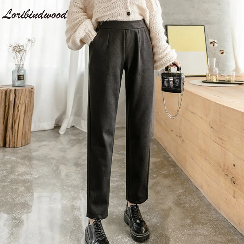 

Loribindwood 2021Autumn and Winter New Woolen Harem Pants Women's High Waist Straight Loose Feet Pants Carrot Pants Casual Pants