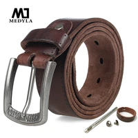 medyla brand natural leather belt men retro hard metal buckle soft italian leather mens jeans belt mens accessories gift