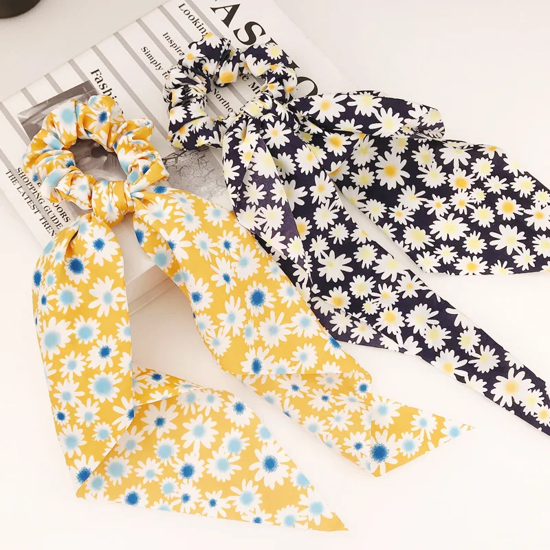 Женские резинки для волос в стиле ретро с ромашками и бантом модные конским