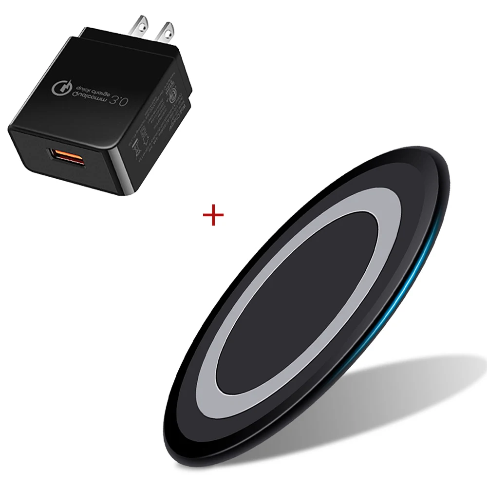 Black US Plug Ascromy беспроводное Qi ультратонкое зарядное устройство 10 Вт для samsung Galaxy S10 S9 S8 Plus s10e s10+ s7 Быстрая зарядка cargador inalambrico - Тип штекера: Black US Plug