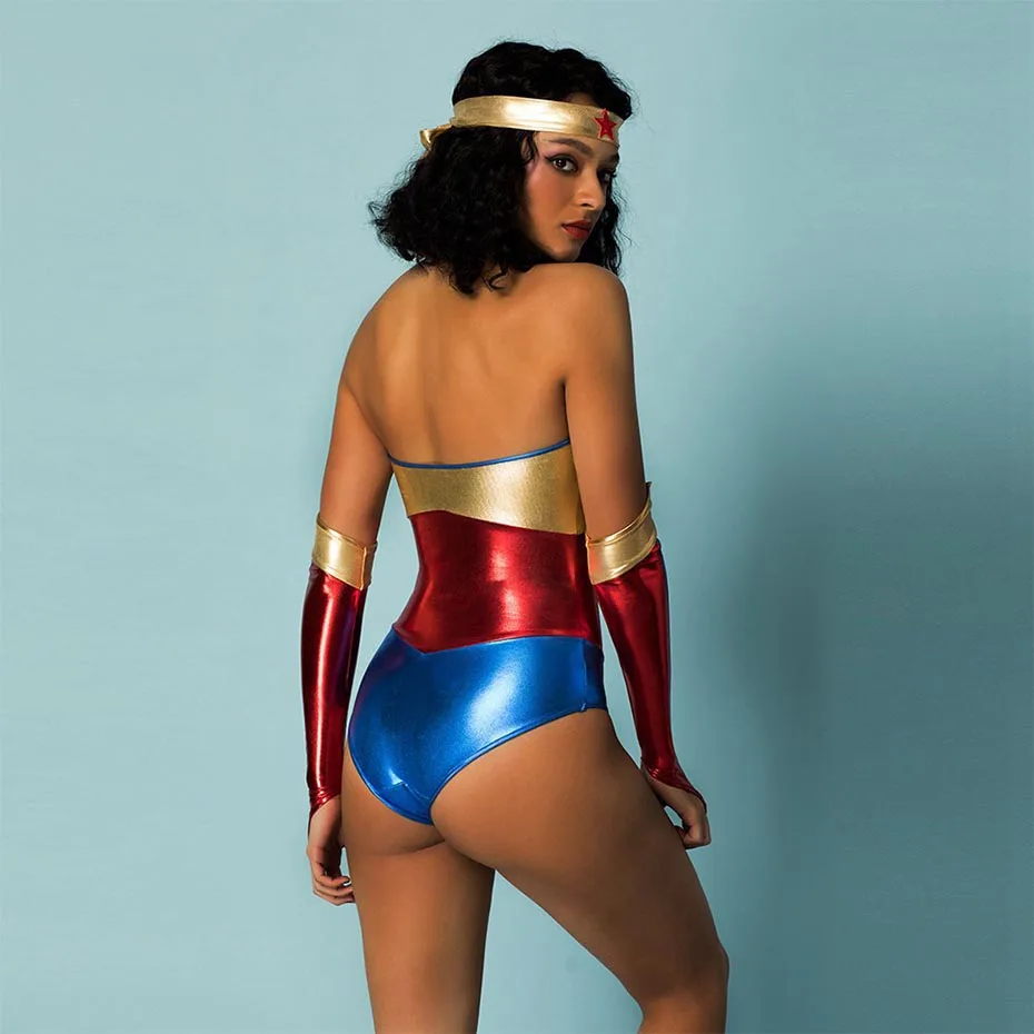 JSY порно Superwomen Косплэй сексуальное облегающее нижнее женское белье пикантная