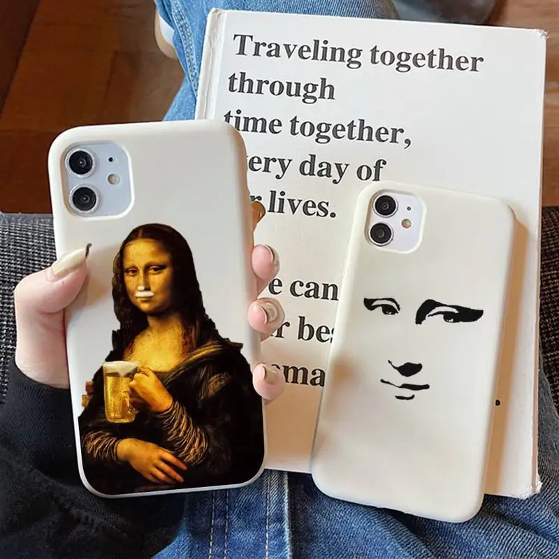 

Funny Illustration Mona Lisa Phone Case Solid Color Soft Cover for iphone 13 11 Pro Max X XS Max XR 7 8 6 6S Plus Fundas