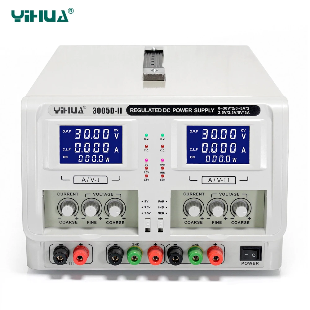 YIHUA 3005D-II DC источник питания регулируемый лабораторный двухканальный тройной выход 30 в 5A Регулируемый источник питания регуляторы напряжения