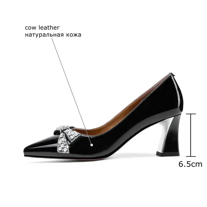 

ALLBITEFO rhinestone bowkont fashion real genuine leather high heels sexy women pumps high heel shoes club party wedding shoes