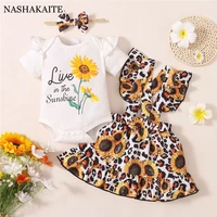 summer baby girl clothes set cotton infant jumpsuit ruffles newborn baby romper floral sunflower print baby girl outfits 3pce