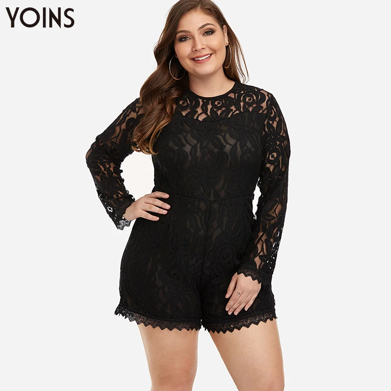 Женский кружевной комбинезон YOINS элегантный вечерний с круглым вырезом и длинным