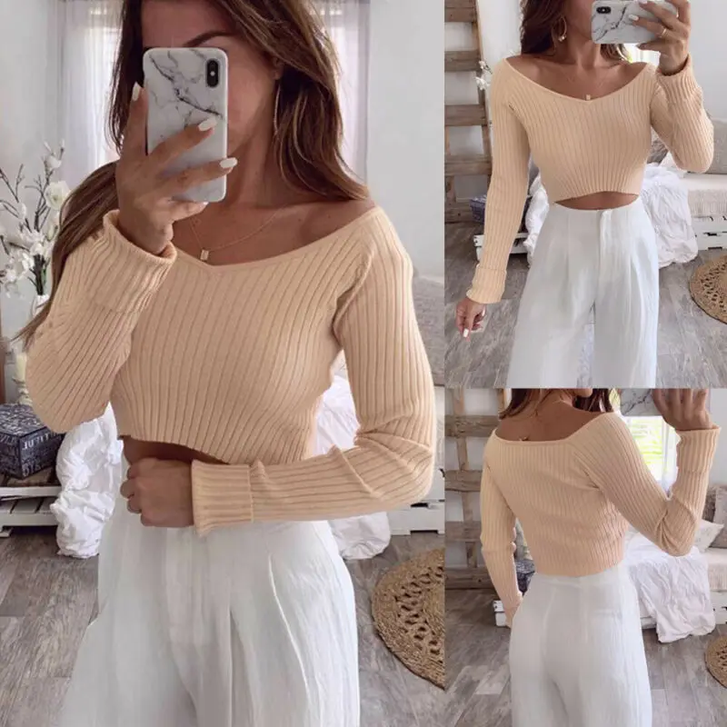 Женская рубашка с длинным рукавом короткими sim картами вязаная трикотажная