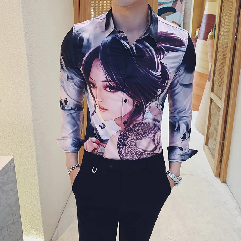 Рубашка мужская с длинным рукавом и принтом 2019|Рубашки для смокинга| |