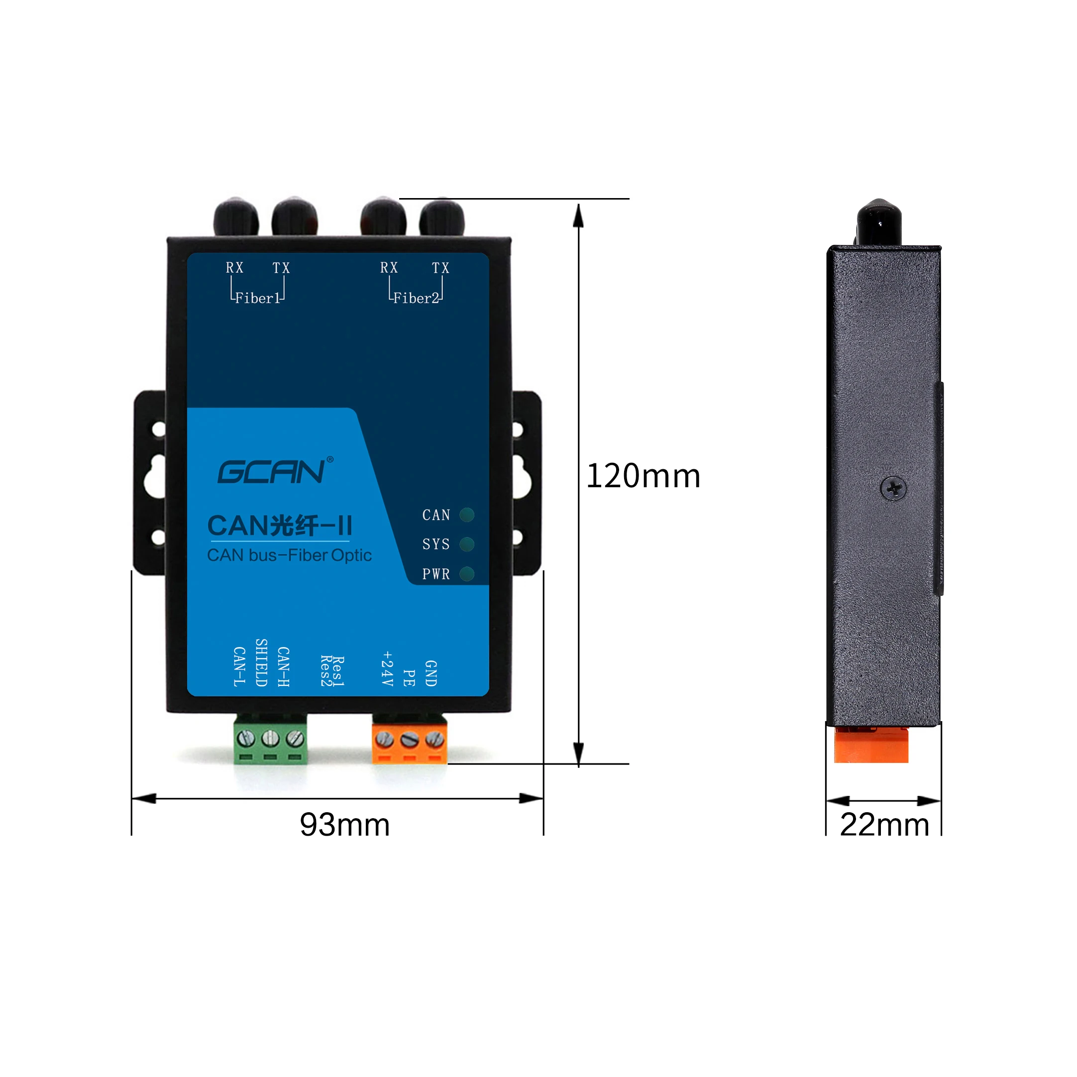 GCAN-208 Canbus Fiber Optic Transmitter Change The Network Topology To Extend The Communication Distance