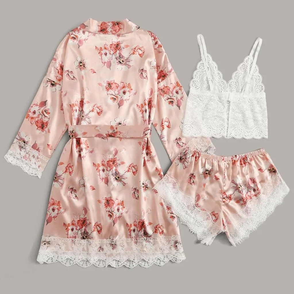 Новинка 3 шт. Женская мода атласная Шелковая пижама удобная женская пикантная