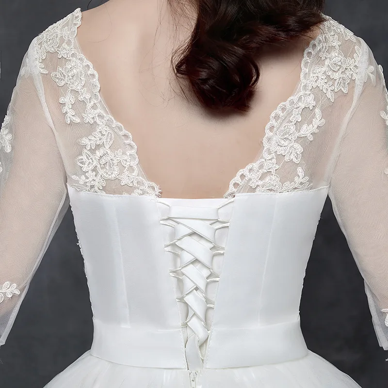

2021 Elegant V-neck Wedding Dress Lace Embroidery Wedding Gowns Vestido De Noiva Half Sleeve With Train Plus Size Bride Dress