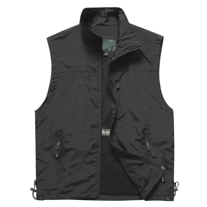 W Black Vest Летний сетчатый тонкий жилет с несколькими карманами для мужчин, большой размер, мужская повседневная куртка без рукавов 6 цветов с множеством карманов, жилет для репортёров - Цвет: W Black Vest