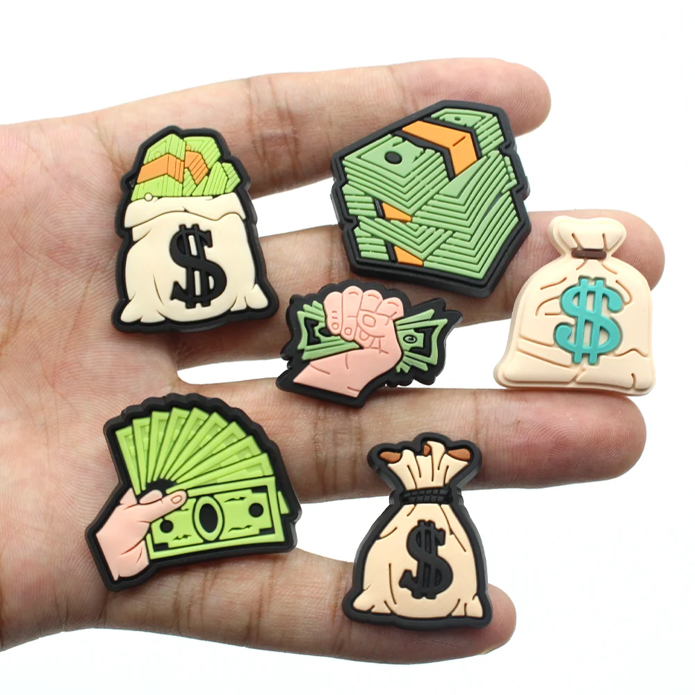 Hot 1pcs Cartoon dollar Shoe Charms Funny DIY Shoe Aceessories Fit croc Clogs PVC Decorations buckle adult Kids X-mas Gifts jibz