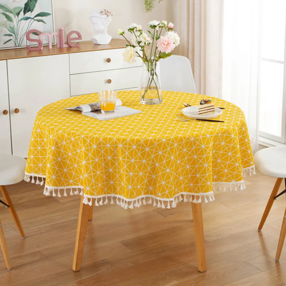 

Nordic Round Tablecloth Cotton And Linen Printing Tassel Table Mat Table Decoration Cloth