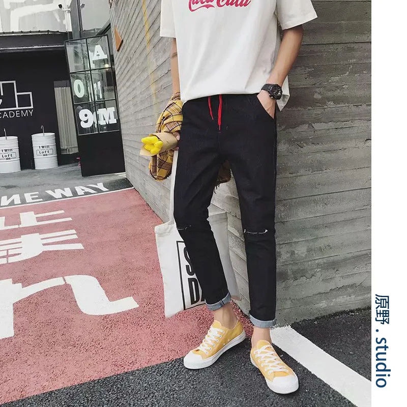 

New 2020 Fashion cowboy pencil Casual Men's New Trendy Korean Teen Wild knee Hole Harajuku Style Ulzzang Casual teenagers Jeans