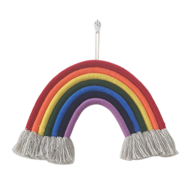 Большой размер ручной работы вязаный Радужный настенный гобелен Плетеный с