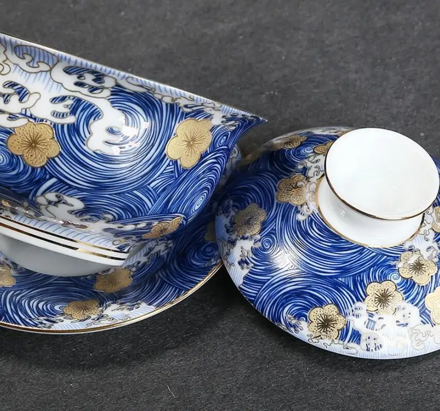 Чайный сервиз Звездная ночь из серебра 999 пробы с эмалью | Дом и сад