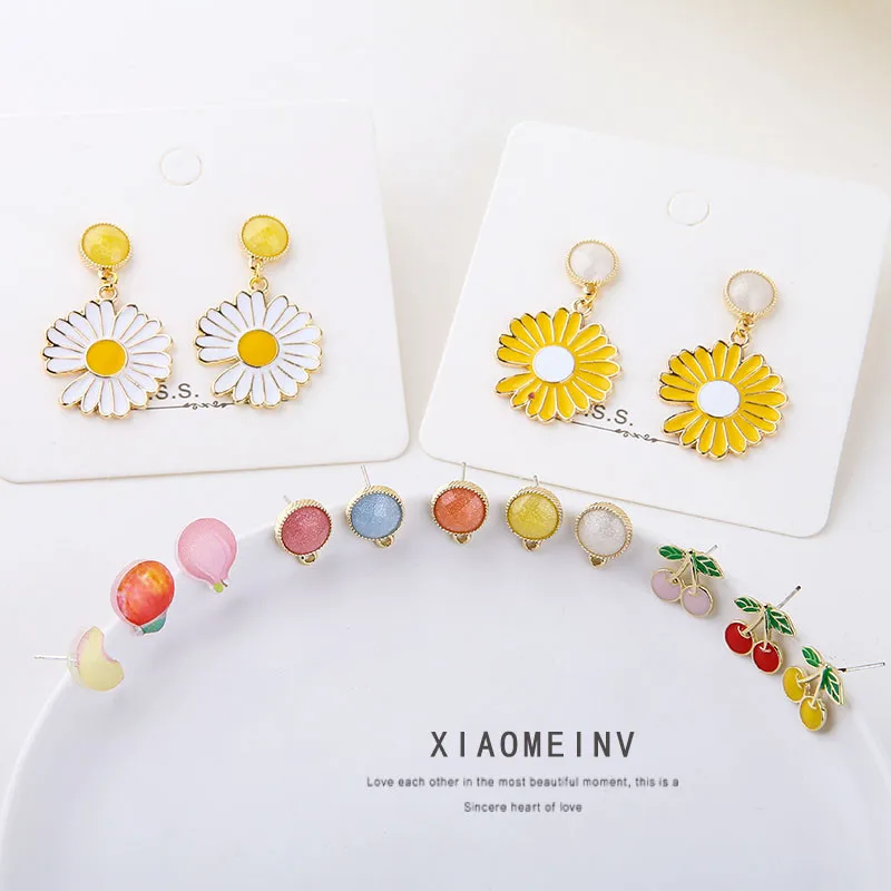 6 шт. женские милые серьги гвоздики с фруктами для девочек Блестящие модные