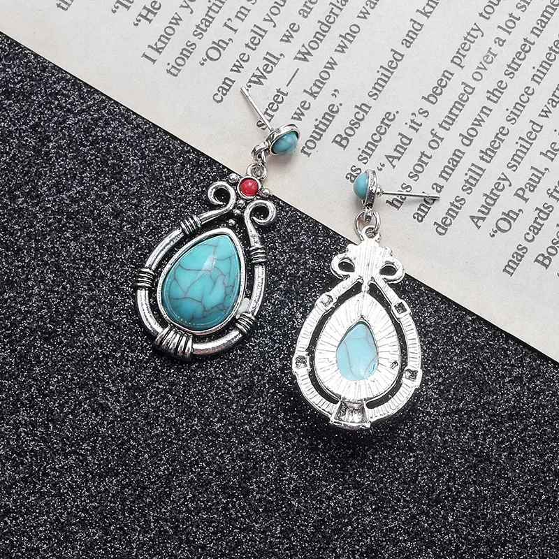 

Retro court style drop turquoise long earrings Bohemia popular
