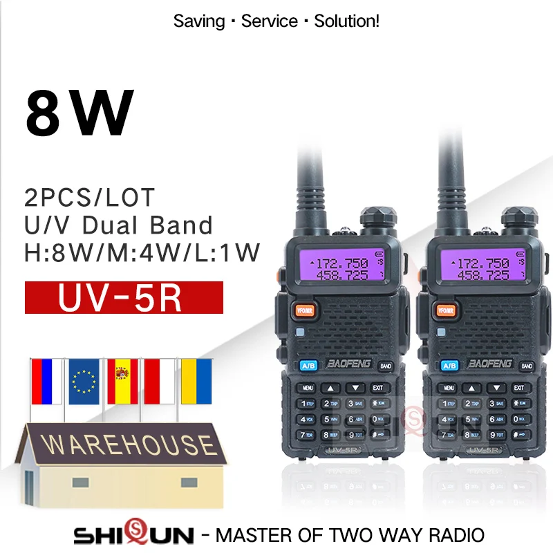 

2pcs Real 5W/8W Baofeng UV-5R Walkie Talkie UV 5R Powerful Amateur Ham CB Radio Station UV5R Dual Band Transceiver 10KM Intercom
