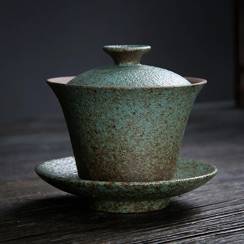 

Керамическая грубая керамика Gaiwan 130 мл японская Ретро чайная чаша с крышкой блюдце чайный горшок чайная посуда для напитков Декор